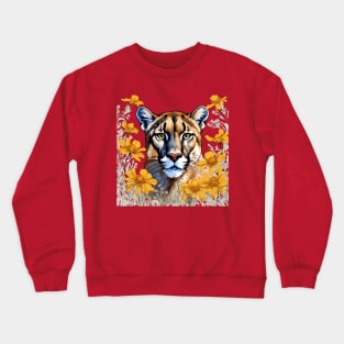 A Florida Panther Surrounded By A Coreopsis Flower Border Crewneck Sweatshirt